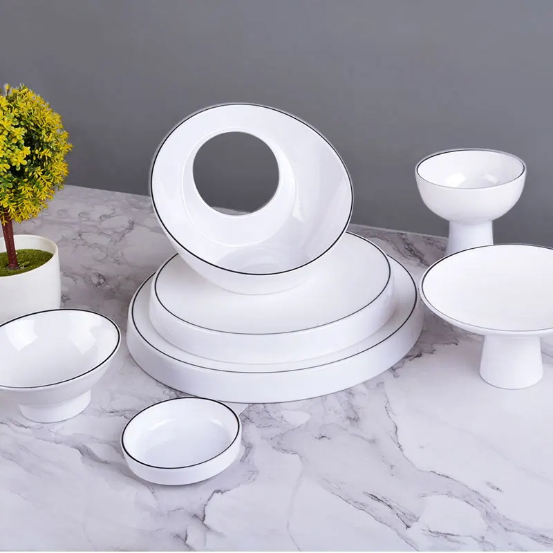 Wholesale  selling white with black line melamine serving salad bowls