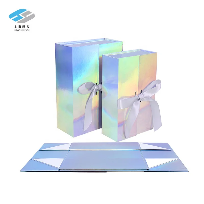 Popular Holographic Wholesale Price Foldable Magnetic Gift Boxes with Window Cardboard Perfume Bottle Packaging Gift Box