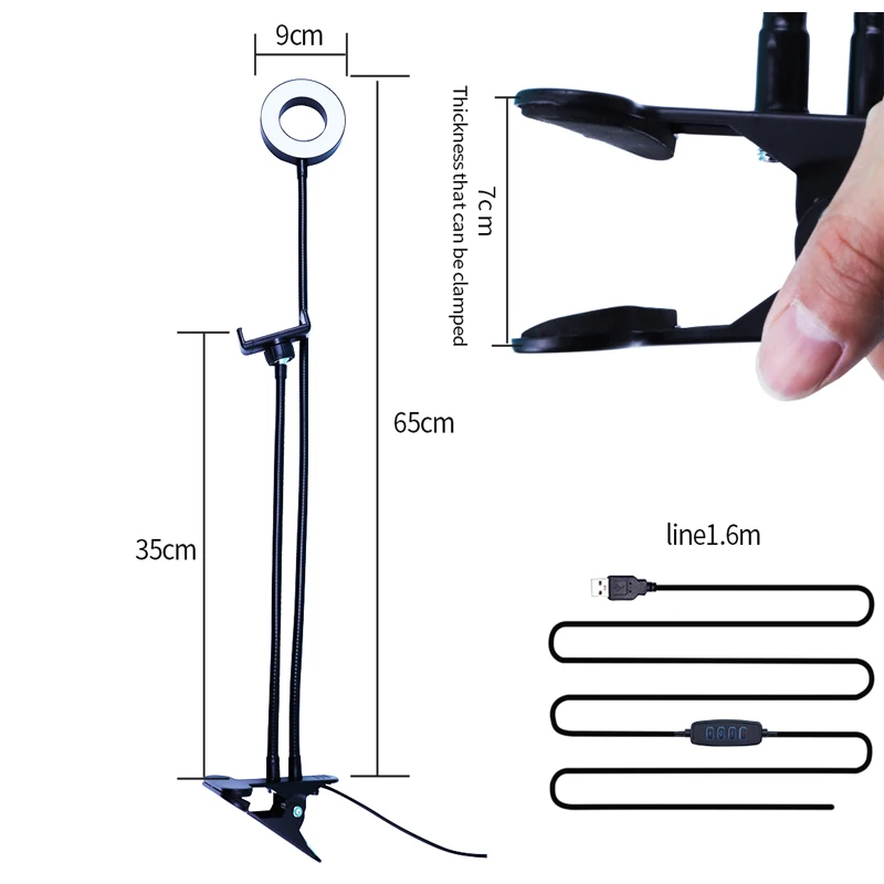 3.5 inch 9CM LED Ring Light with Flexible Mobile Phone Holder Lazy Bracket Desk Lamp LED Light for Live Stream Office Kitchen