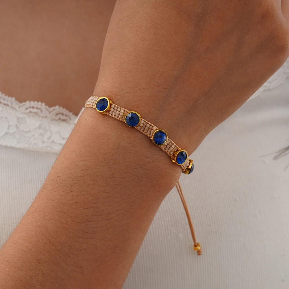 Wholesale Women Rhinestone Jewelry with Thread Gold Plated Luxury Bead Bracelet Factory Adjustable Handmade Woven Bracelet