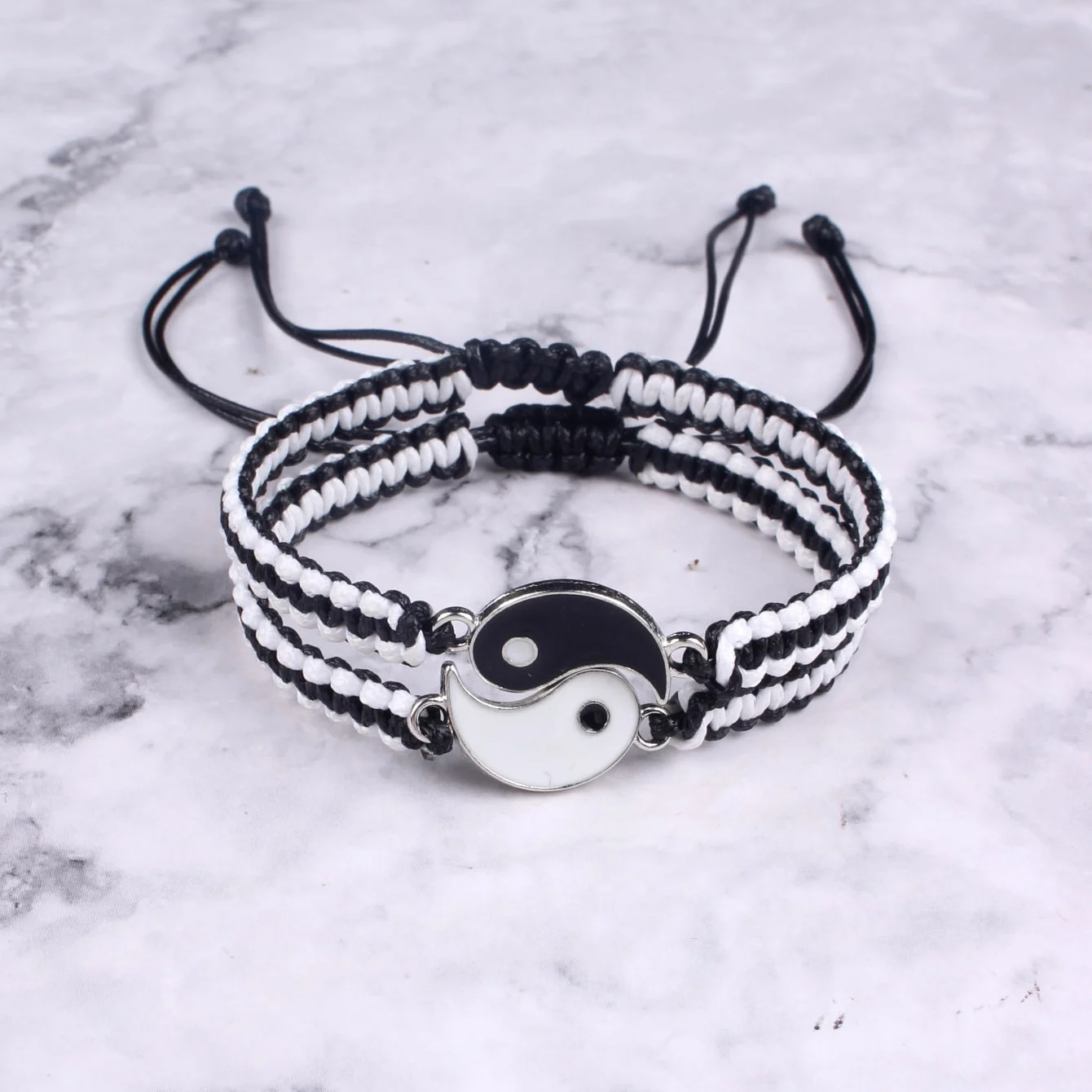 Matching Yin Yang Friend Couple Bracelets Adjustable Handmade Cord Relationship Bracelets for Friendship