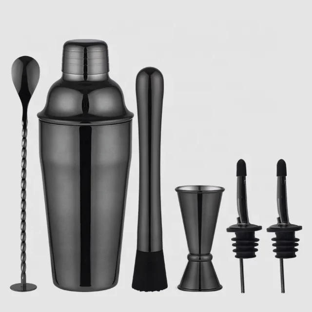 
Factory Direct 800ml black plated stainless steel bar tools cocktail shaker set with box 