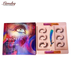 private label box packaging invisible 6 magnets 3d magnetic false faux mink eyelashes kit with adhesive eyeliner and tweezers