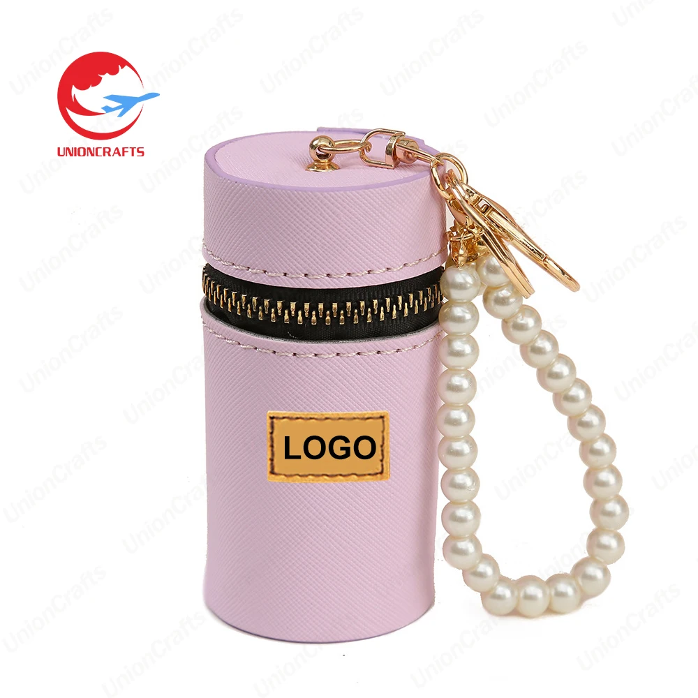 Custom Logo Mini Stitch Keychains Bag Wristlet Wallet Pendant Simple personalized Promote PU Leather Bucket Coin Purse Keychain