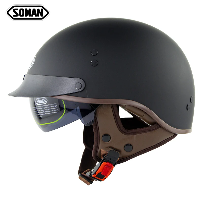 SOMAN OEM vintage motorcycle helmet half face with inner len retro capacete moto DOT SM202