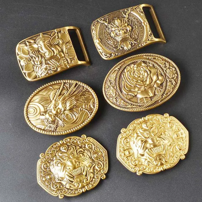 wholesale customized solid brass inner size 40mm dragon flower 3D embossed western name plate belt buckle