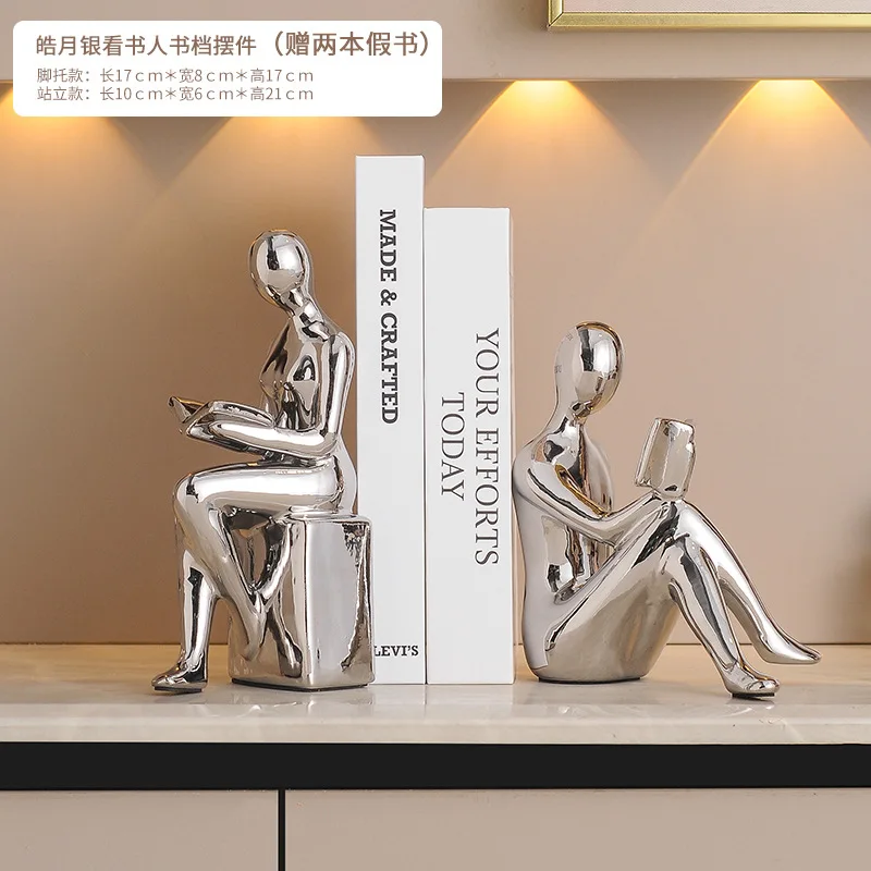 Pure Handmade Interior Ceramic Crafts Simple Modern&figurines Creative Living Room Decor Gift Home Decor Silver Abstract Reader