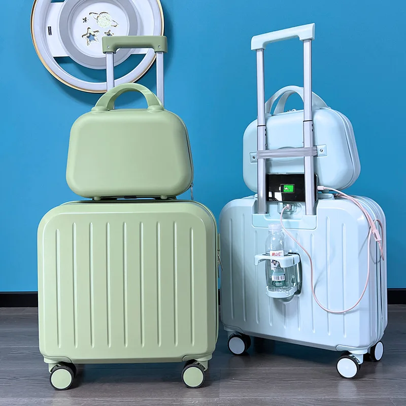 18/20 Inch Suitcase with Wheel Spinner Multifunctional Travel Suitcase Student Trolley Case Rolling Luggage Bag with Cup Holder
