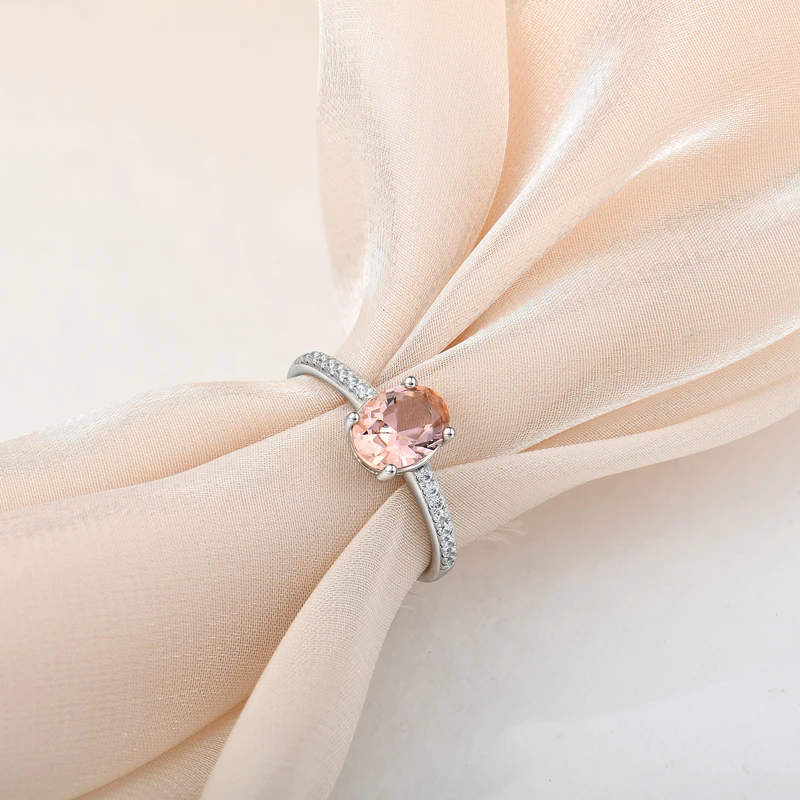 High Quality Zircon Ring Women 925 Sterling Silver diamond ring with big oval pink stone La bague. for engagement wedding