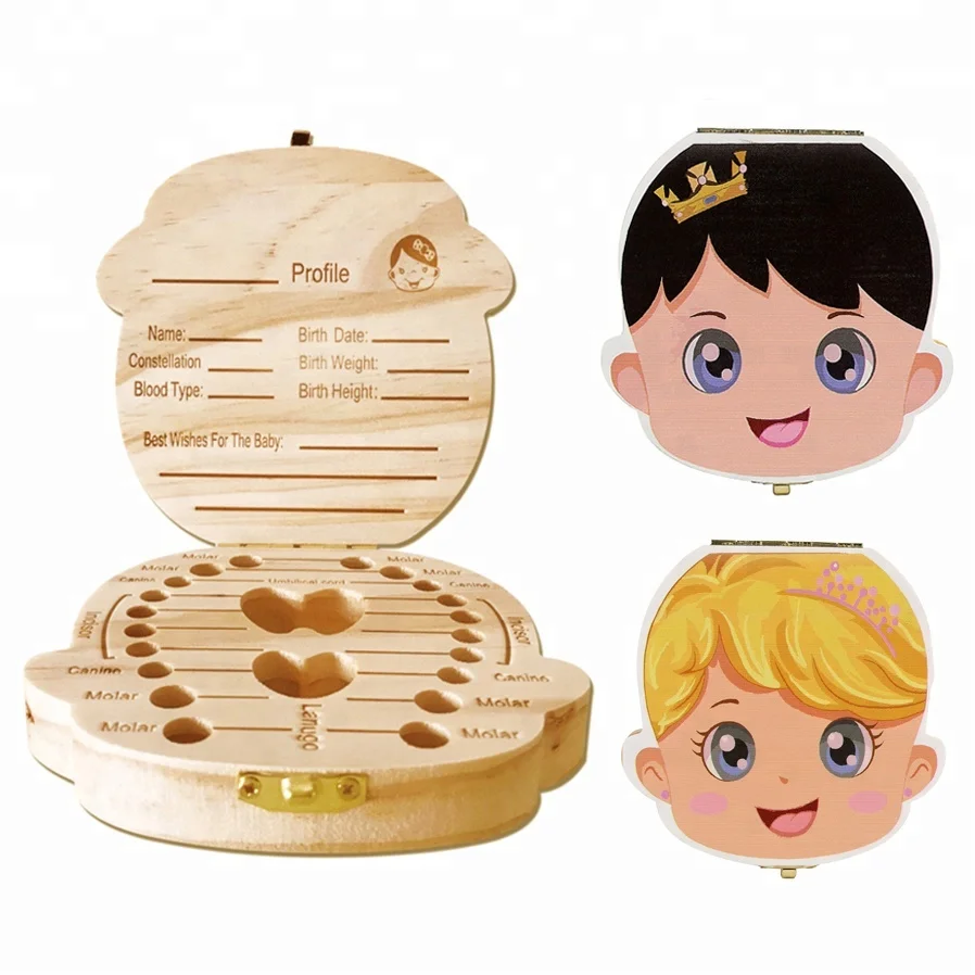 Blonde Hair First Year Sounviner Baby Teeth Box for Milk Teeth Wooden Box