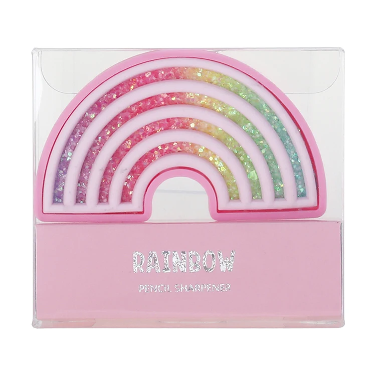 Wholesale Customized Good Quality Plastics Pink Manual Rainbow Glitter Pencil Sharpener For Kids