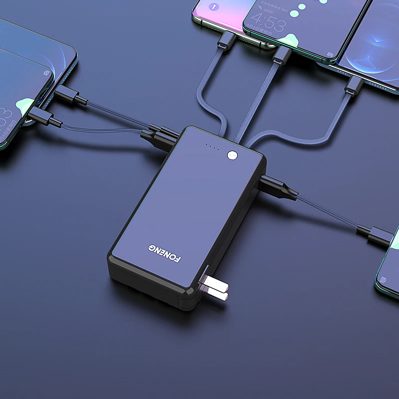 2021 Новый Дизайн Power bank 10000 мАч с 3 встроенными кабелями и портативным зарядным устройством для мобильных телефонов банки питания быстрой