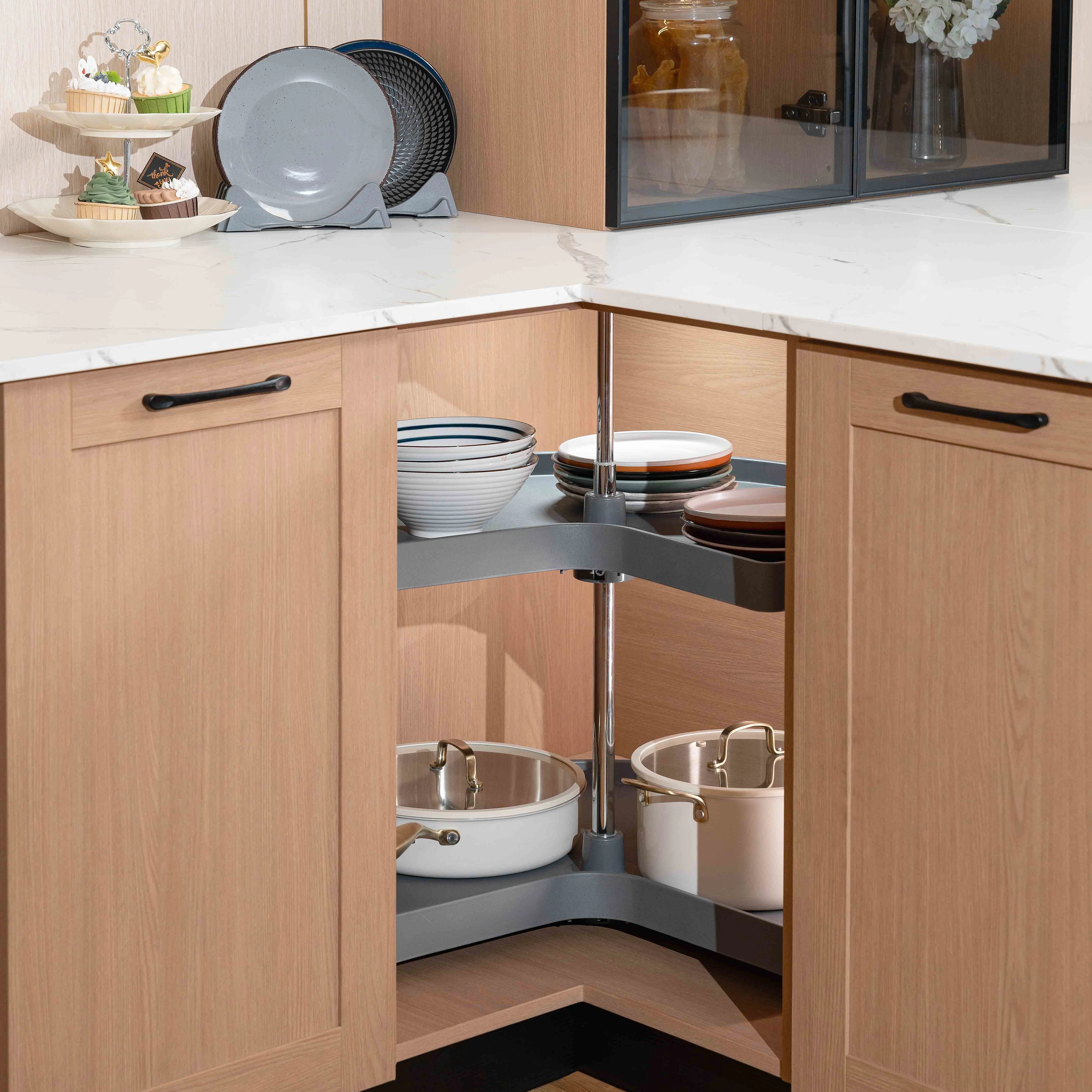 Modern Cabinet Drawer Basket 270 Degree PP Magic Corner 2 Plastic Kitchen Revolving Basket
