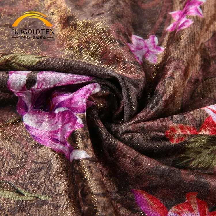 New arrivals KS span gold foil flower designs textile velour fabric for garment painting