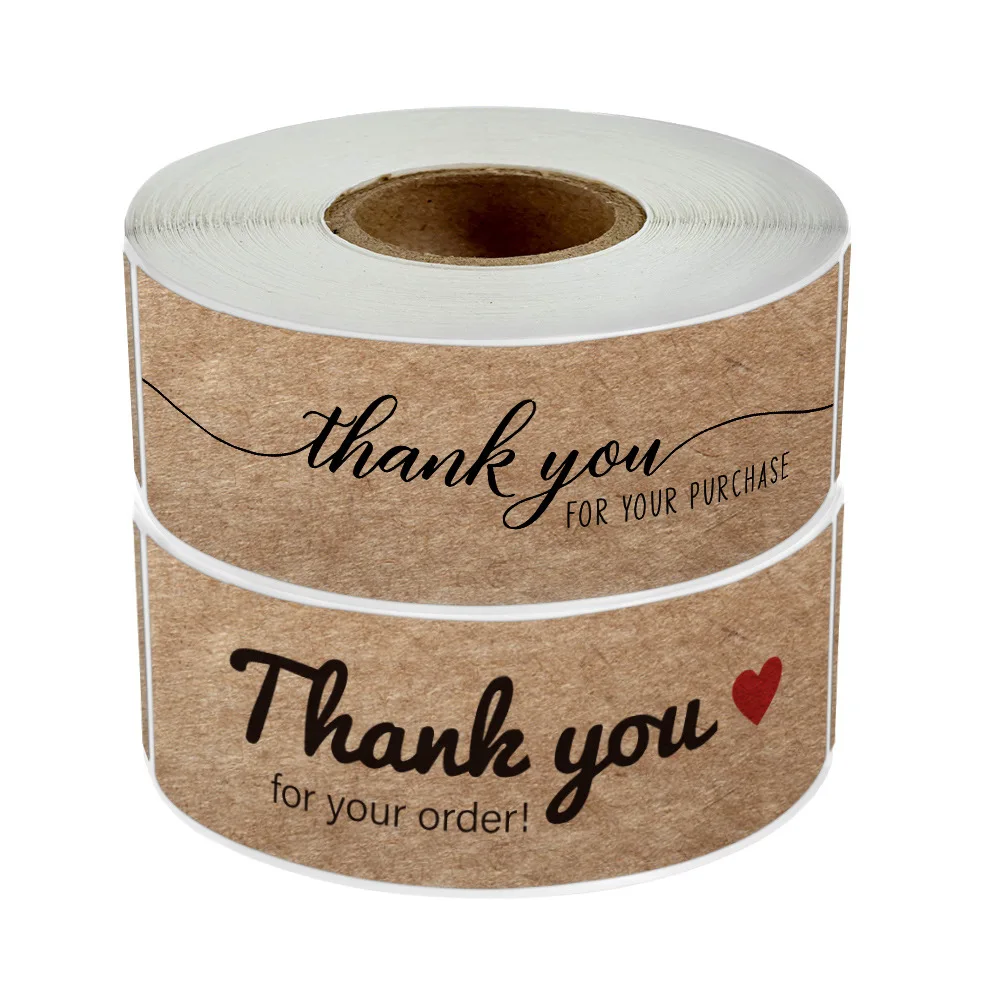 Spot Thank You Custom Die Cut Adhesive Paper Stickers With Kraft Paper Printed Brand Logo
