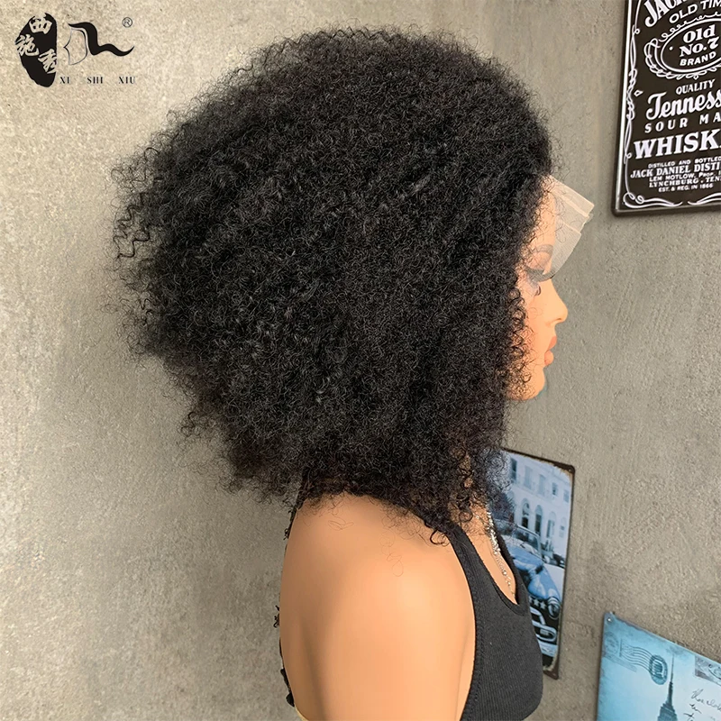 Factory Vendor 80% Human Hair Afro Wave Pixie Wig Bomb Blend Hot Selling Natural Black Afro Kinky 13x4 Lace Full frontal Bob Wig