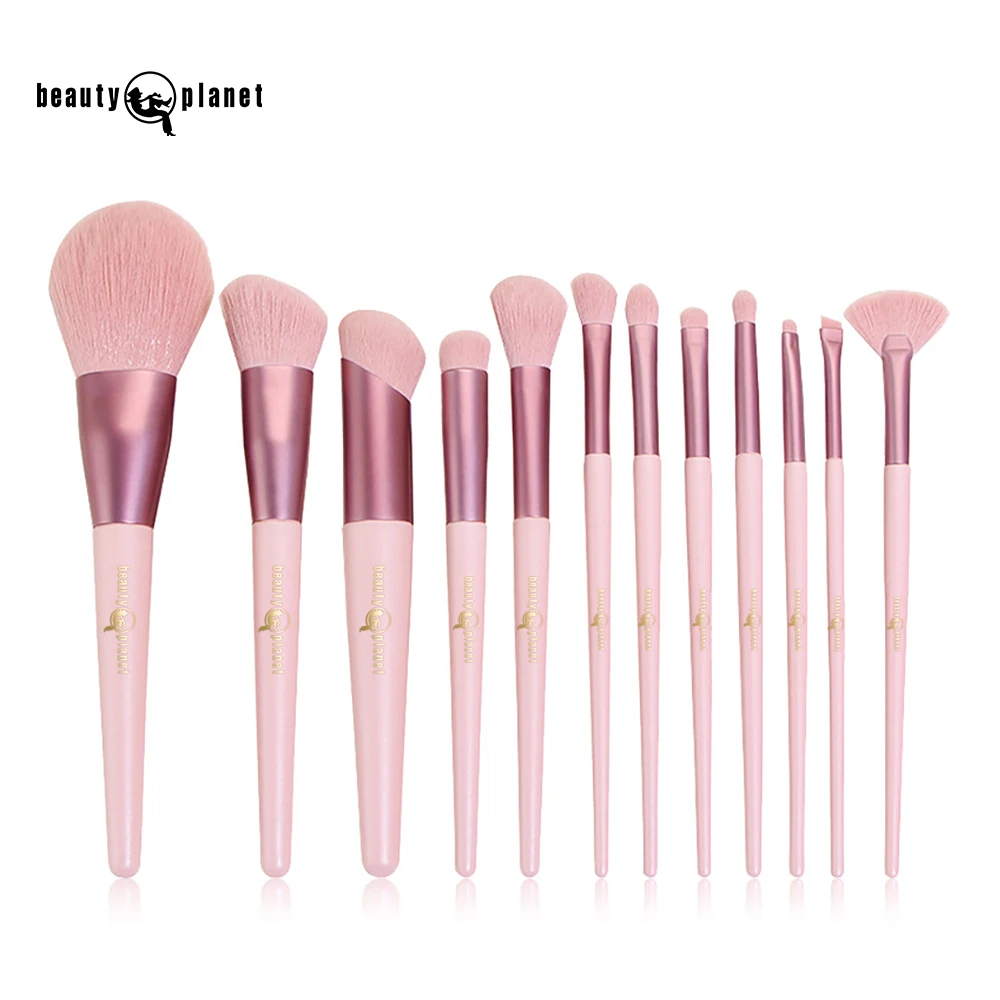 Beauty Planet 12Piece Pink Makeup Brush Set With Bag Private Label Professional Eyeshadow High Quality Pink Makeup Brush Set