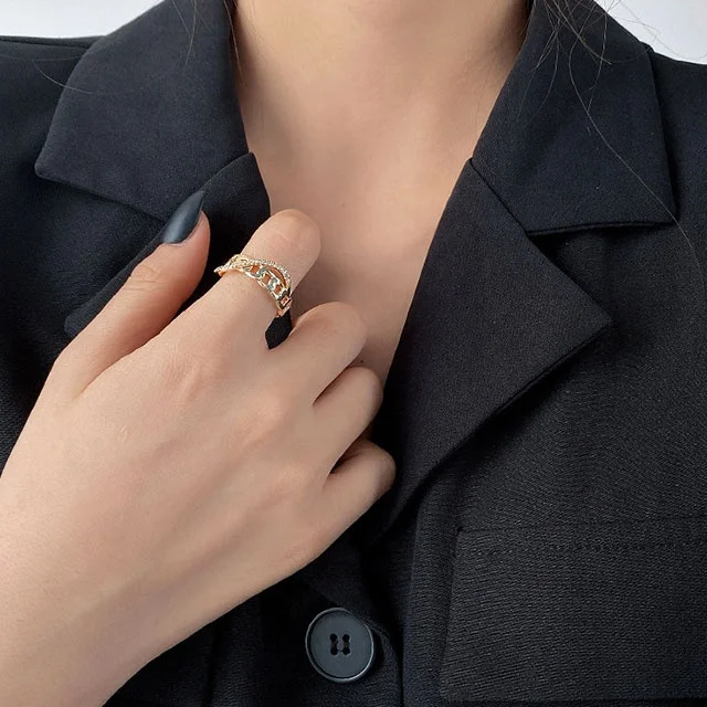 
ADELANTE Retro Micro Inlaid Ins Open Index Finger Adjustable Fashion Personalized Stainless Steel Ring 