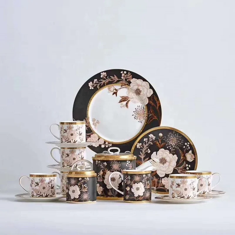 220ml flower decal porcelain cup and saucer coffee tea cup set