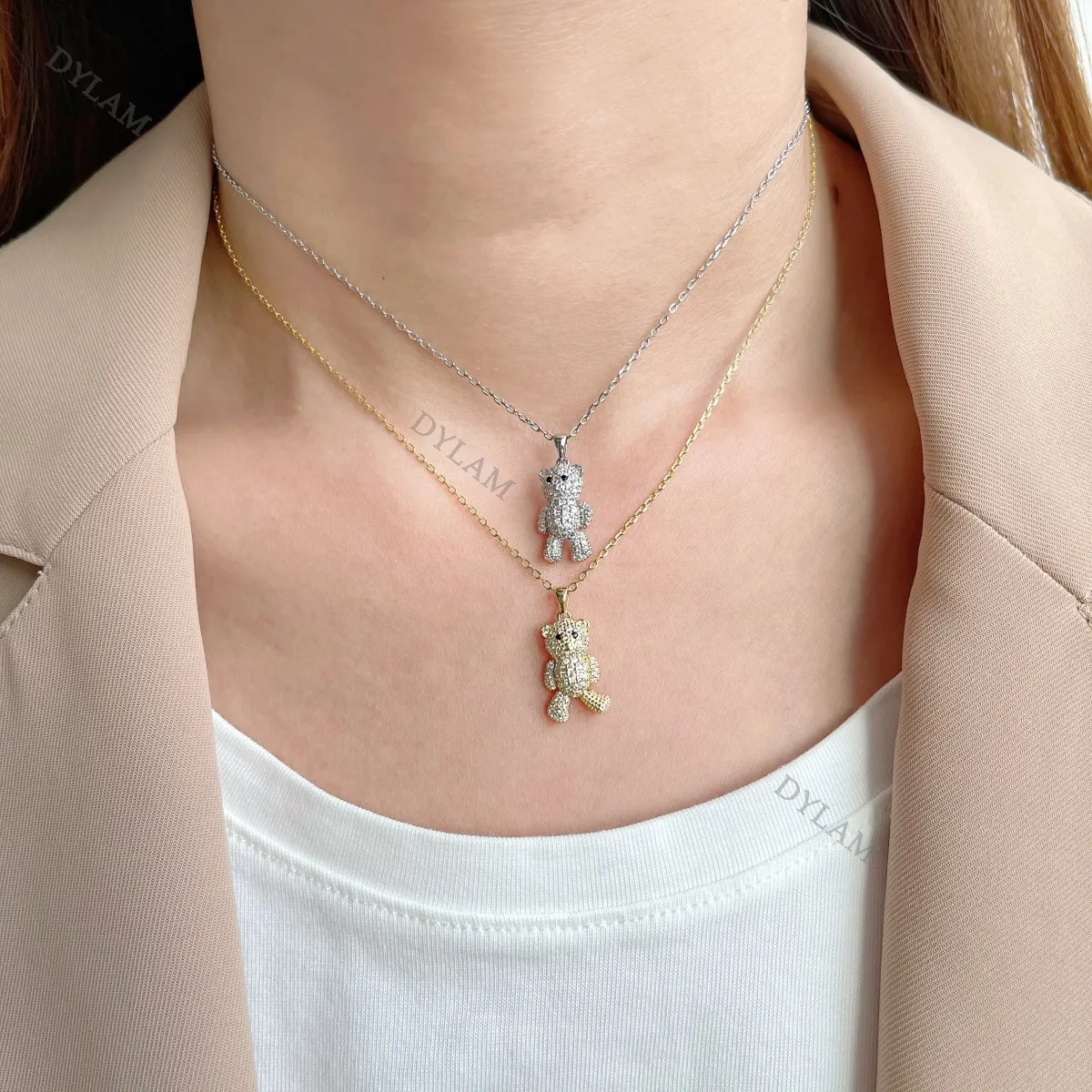 Dylam Модный новый дизайн милый медведь животное кулон воротник оптовая продажа серебряные ювелирные изделия ожерелье для детей