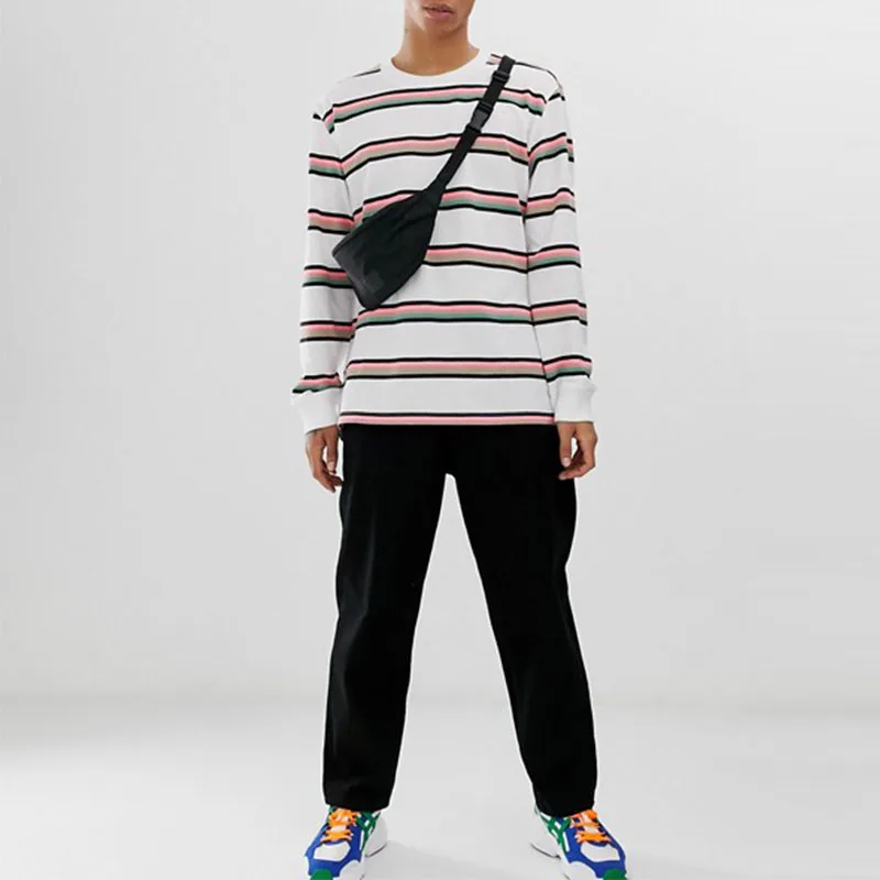 
Wholesale Strips 100% cotton knitted mens casual wear long sleeves tshirt plus size hip hop t-shirt men 