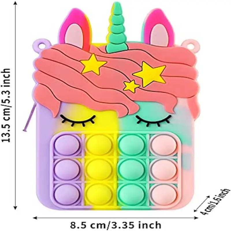 Kids Soft Silicone Bubble Poppet Crossbody Hand Money Bag Fidget Toy Push Kid Unicorn Pop It Coin Purse For Girls
