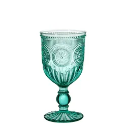 Vintage Elegant Machine Pressed Diamond Short Stem Water Glass Embossed Goblet Wine Glass