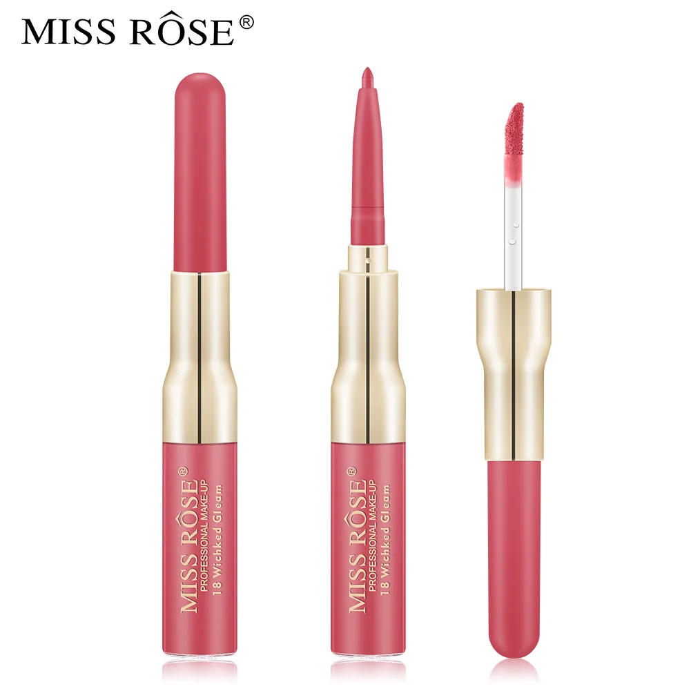 RTS MISS ROSE 12 colors pigmented Long lasting Waterproof Lip gloss matte vegan Moisturizing 2 in 1 lip gloss and lip liner