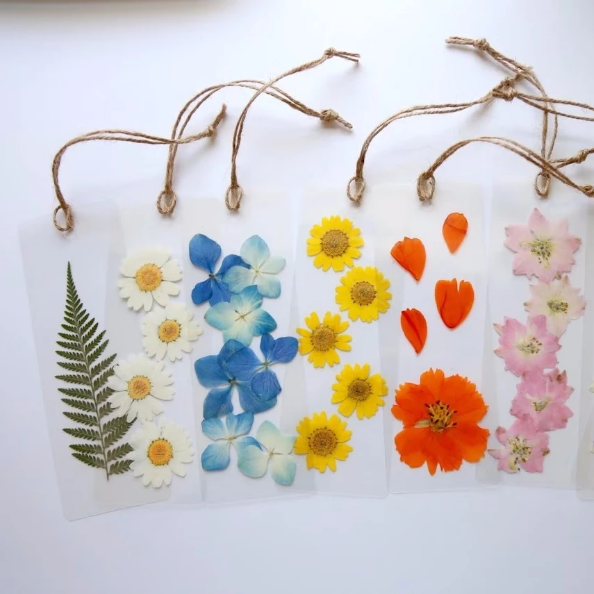 Real Dried Pressed Flower Bookmark With Daisies Hydrangeas Wildflowers Bookmark for Men Women Anniversary Gift