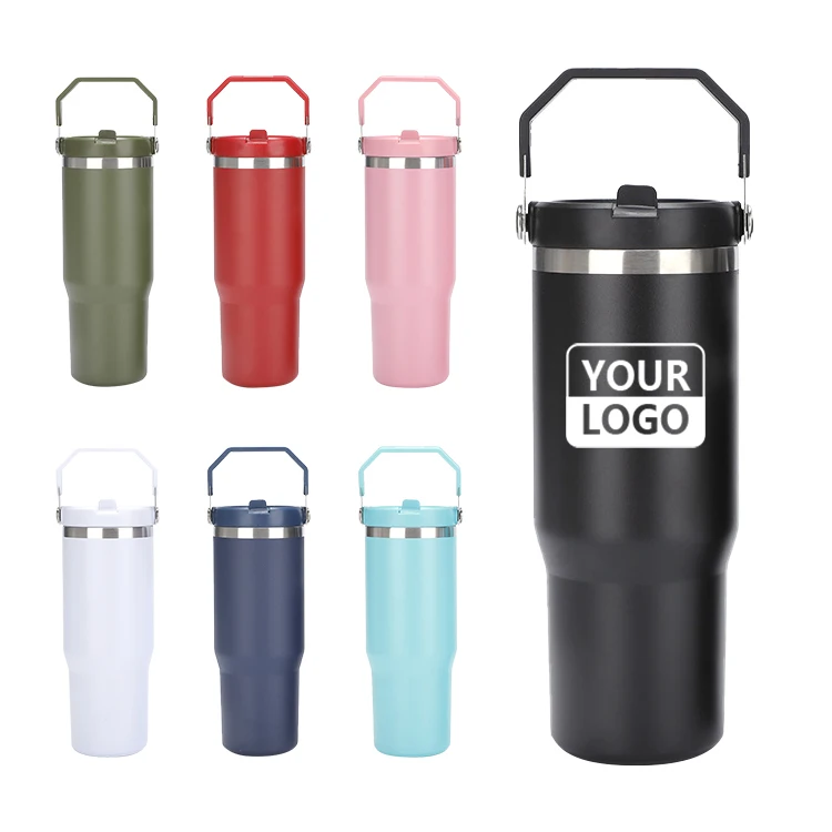Promotional 20/30oz Double Wall Stainless Steel Vacuum Insulated 30oz Flip Straw Tumbler With Handle Lid
