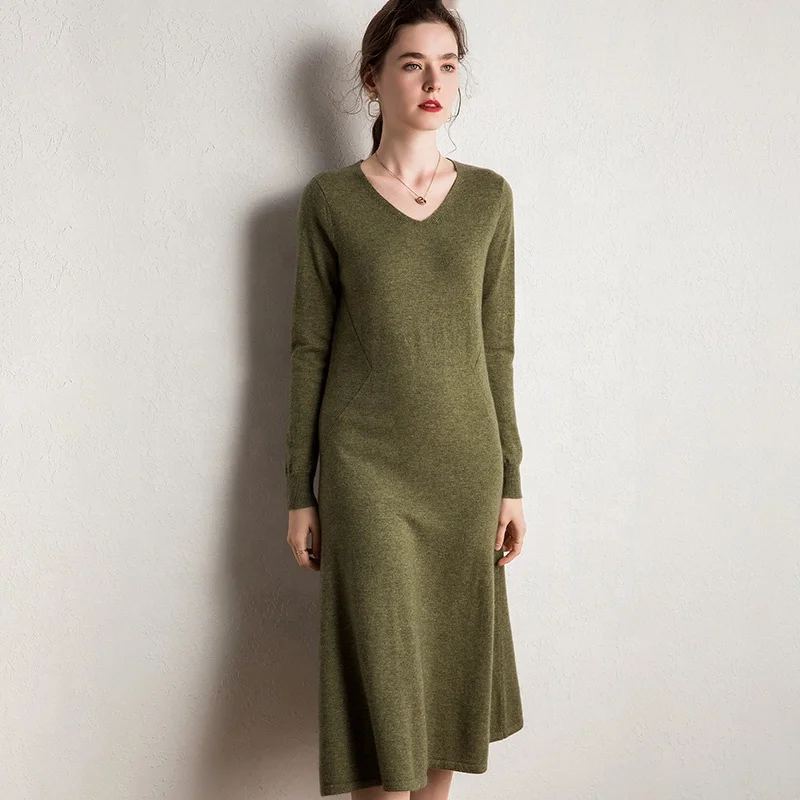 Wholesale high quality long Cashmere wool dress