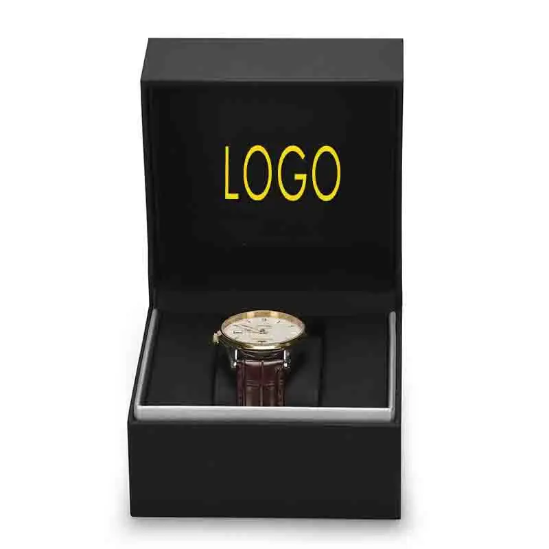 Custom LOGO luxury black white watch box high grade flannelette and cardboard leather single watch box bag for packing