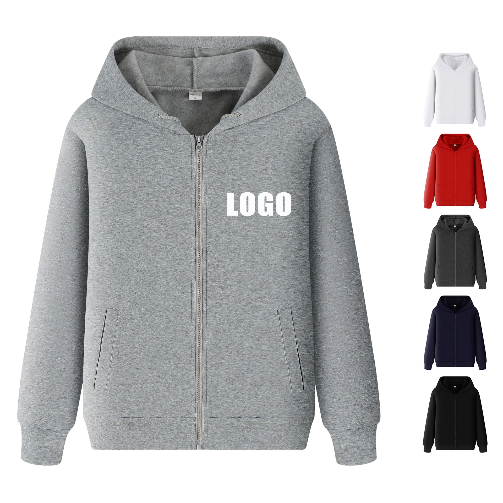 Зимние толстовки на молнии с логотипом на заказ, вышитые простые черные толстовки оптом