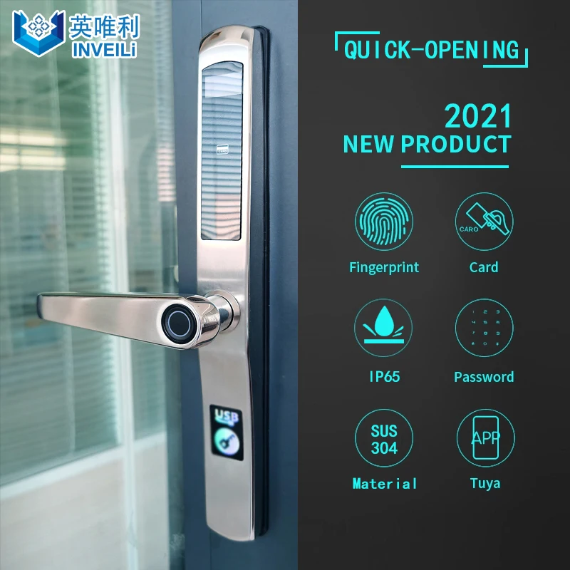 Популярная модель для узких алюминиевых дверей, водонепроницаемый электронный цифровой биометрический раздвижной дверной замок со сканером отпечатков пальцев