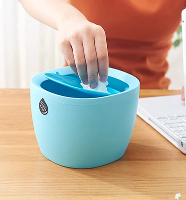 1.5L Household Mini Table Dust Bin Use for Desk and Living Bathroom Shake Lid Sanitary Bucket Garbage Can Plastic Blue Round