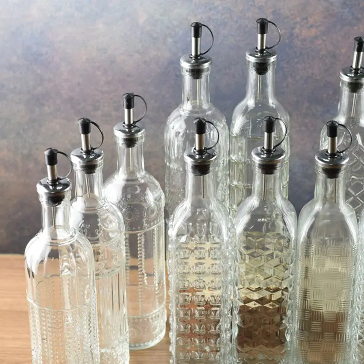 17 oz Square Tall Glass Oil Container Vinegar and Olive Oil Bottle Dispenser 500 ml Oil Bottles for Kitchen Home