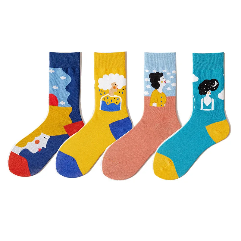 Custom Design Combed Cotton Fashion Socks 200N Happy Socks For Women