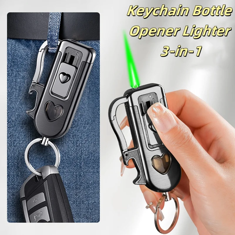 Multi Functional Windproof Lighter, Built-in bottle Opener, Green Flame With Visible inflation Window