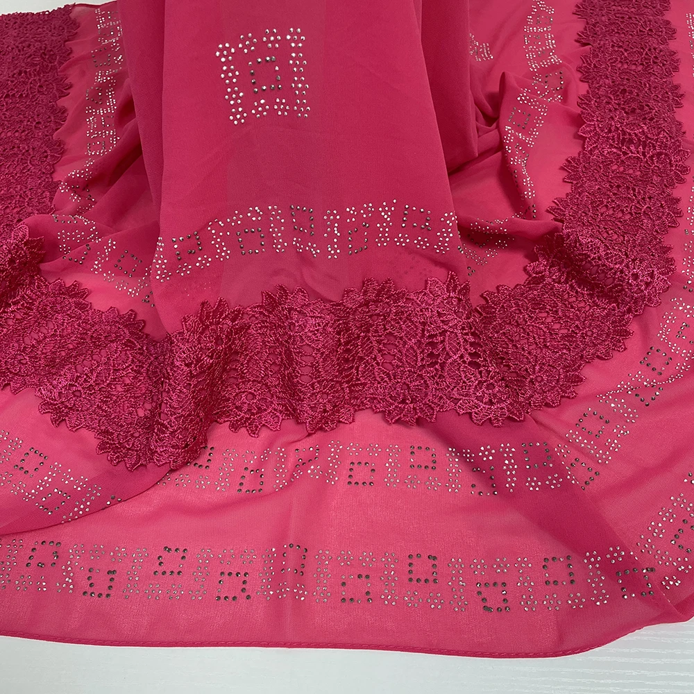 MS-2073 2024 latest wholesale chiffon hijab premium magnetic plain hijab chiffon rhinestones shawl hijab scarf women