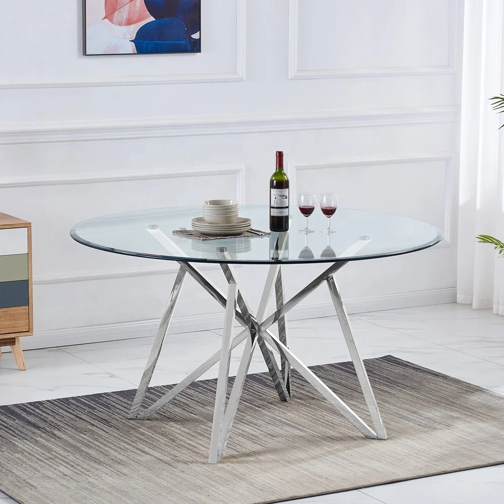 Glass Top Dining Table Set Luxury Dining Table New Model Stainless Steel Furniture