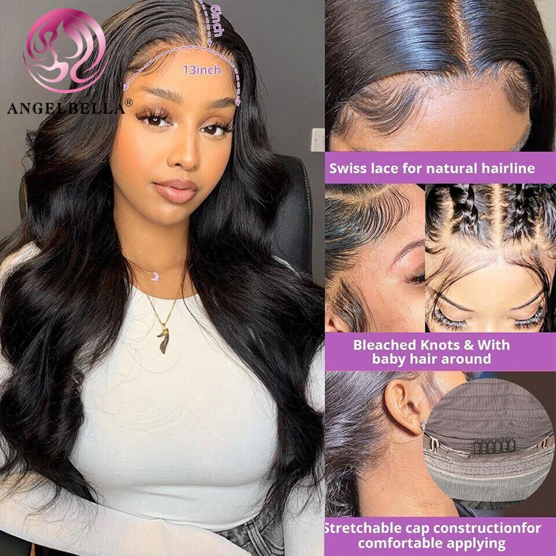 AngelBella 13x4 13x6 Hd Human Hair Lace Front Wig Glueless Full Hd Lace Wigs Raw Vietnamese Hair Lace Frontal Wigs