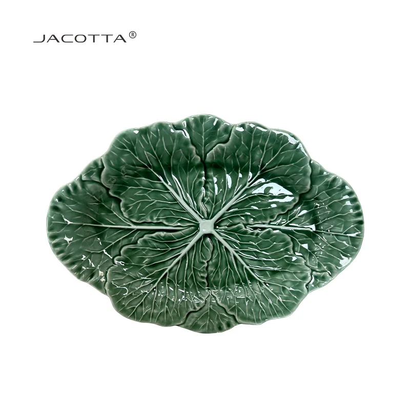 Bowl Coffee Mark Cup Ceramic Dinnerware Sets Green Cabbage Shape Porcelain Plate Set Wholesale Retail