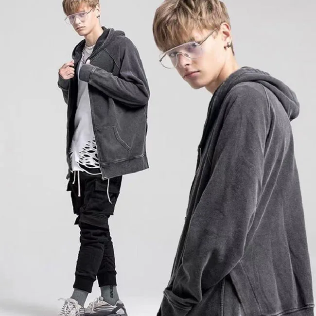 Custom Logo Hooded Jacket Mens Hip Hop Casual Streetwear Male Breathable Unisex High Street Zipper Outerwear Jacket Coats