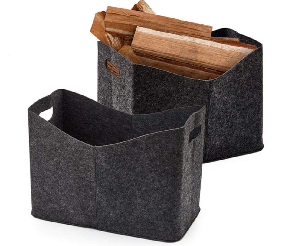 Cheap Wholesale custom home portable tote firewood storage box felt firewood basket