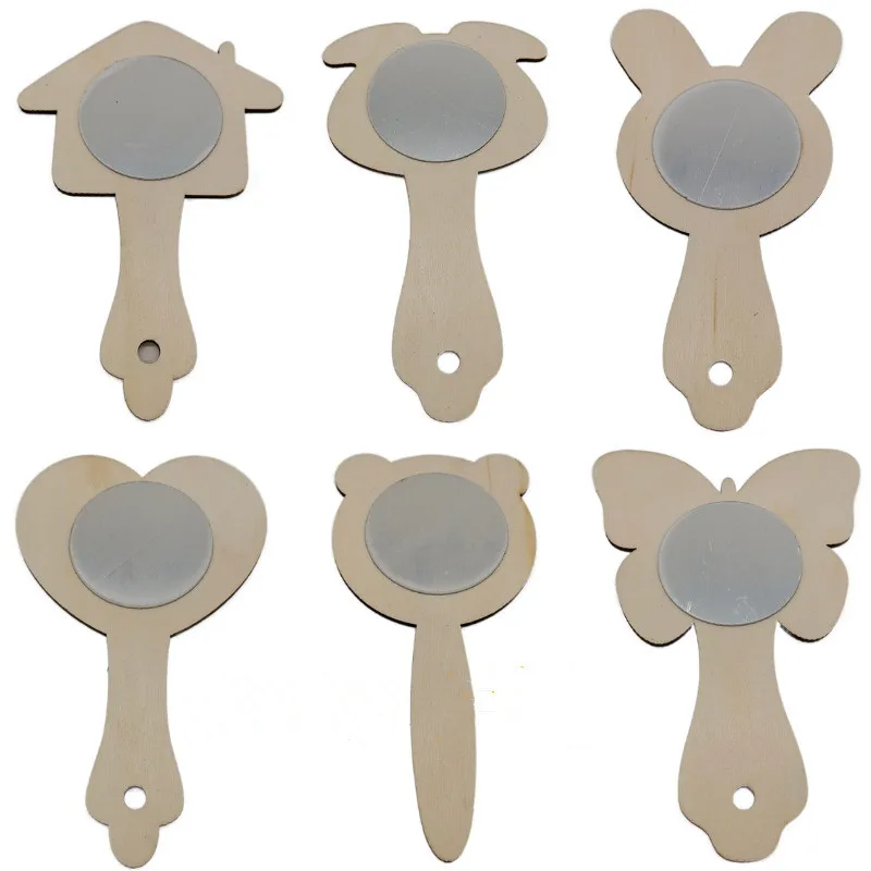 Wooden DIY Small Mirror Wooden Crafts Laser Cutting Wooden Chip Creative Decorative Mirror