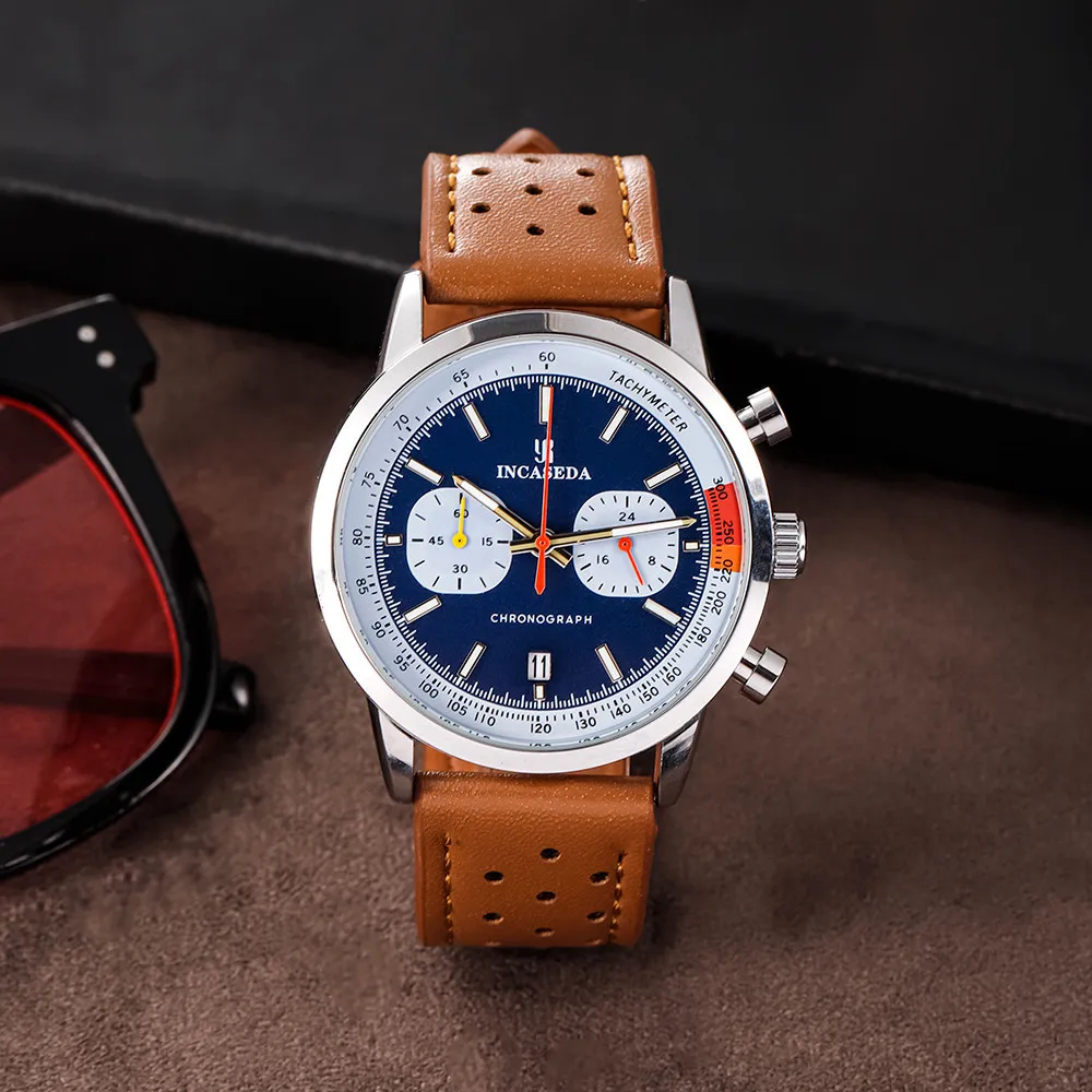 INCASEDA 5036 hot sell China gents quartz watch original Genuine Leather Strap Waterproof Chronograph Simple sports wristwatch