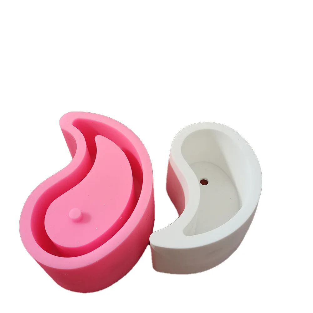 DIY Creative Tai Chi Shape Clay Cement Silicone Mold Succulent Plants Yin Yang Flower Pot Mould