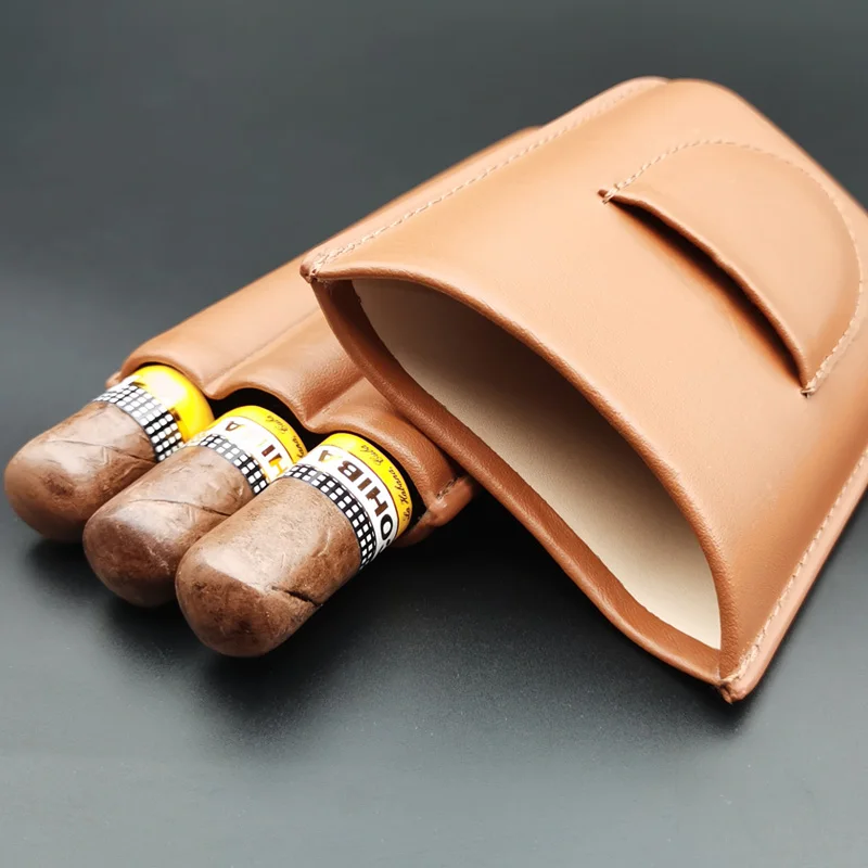 New Travel Leather Cigar Holster Cigarette Case 3 Slots Cigar Protective Holder Customized Color available