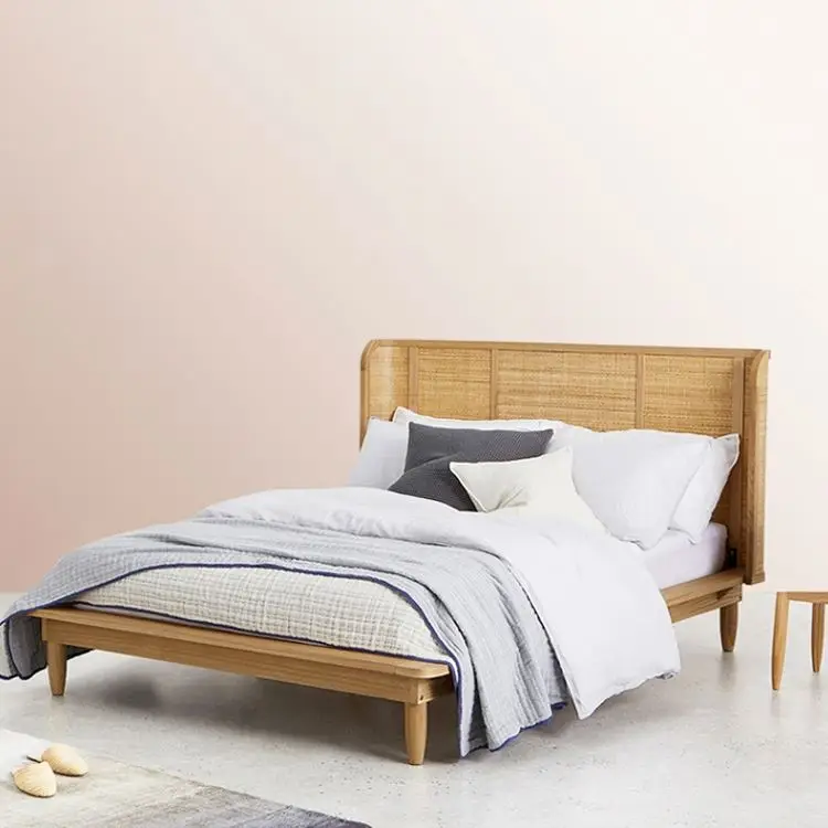 Latest Natural Simple Style Hotel Homestay Wooden Bedroom Furniture Set King Size Solid Wood Bed Frame Designs Bed