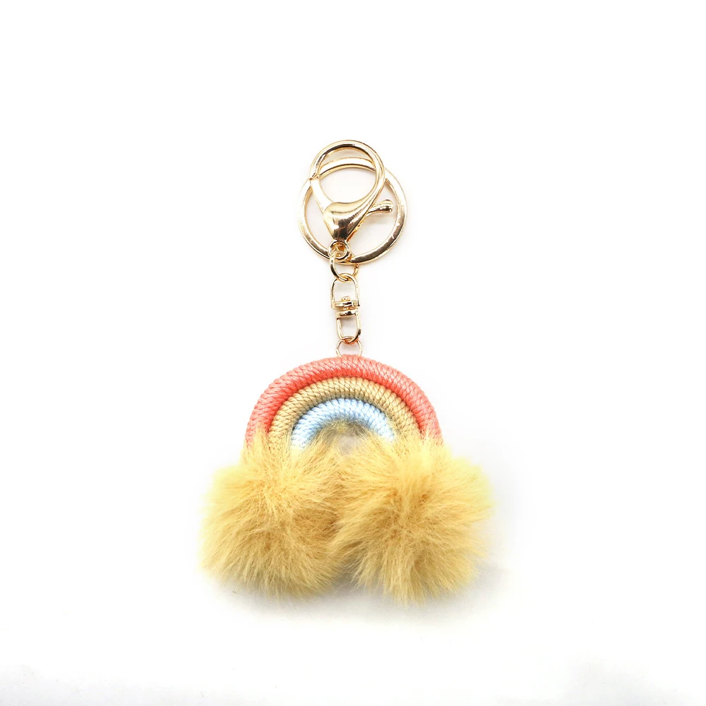 Plush Pom Keychain Metal Keychain Rainbow Hot Sale Wholesale Fashion Shape Handwoven Cotton Gift Customized Logo Silicone Alloy